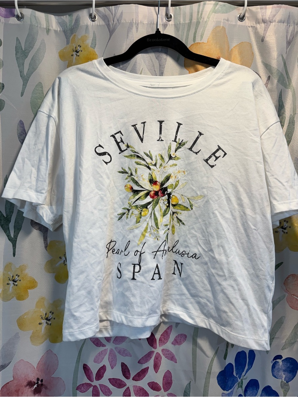 Seville White Graphic Tee with Olive Bouquet